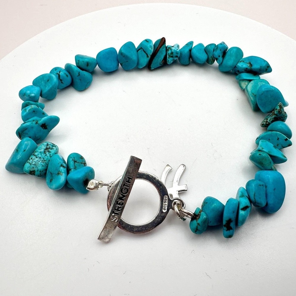 VTG Silver Tone‎ Faux Turquoise Nugget Chip Bracelet Strength Toggle Clasp Boho